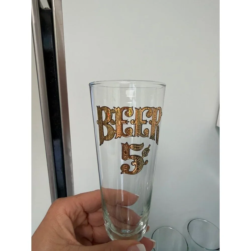Culver Set of 6  22-karat Gold Footed Pilsner Glasses Vintage Collectible